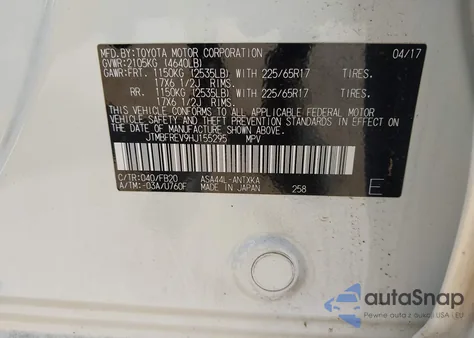 2017 Toyota Rav4 Le z USA, uszkodzony, nr VIN JTMBFREV9HJ155295